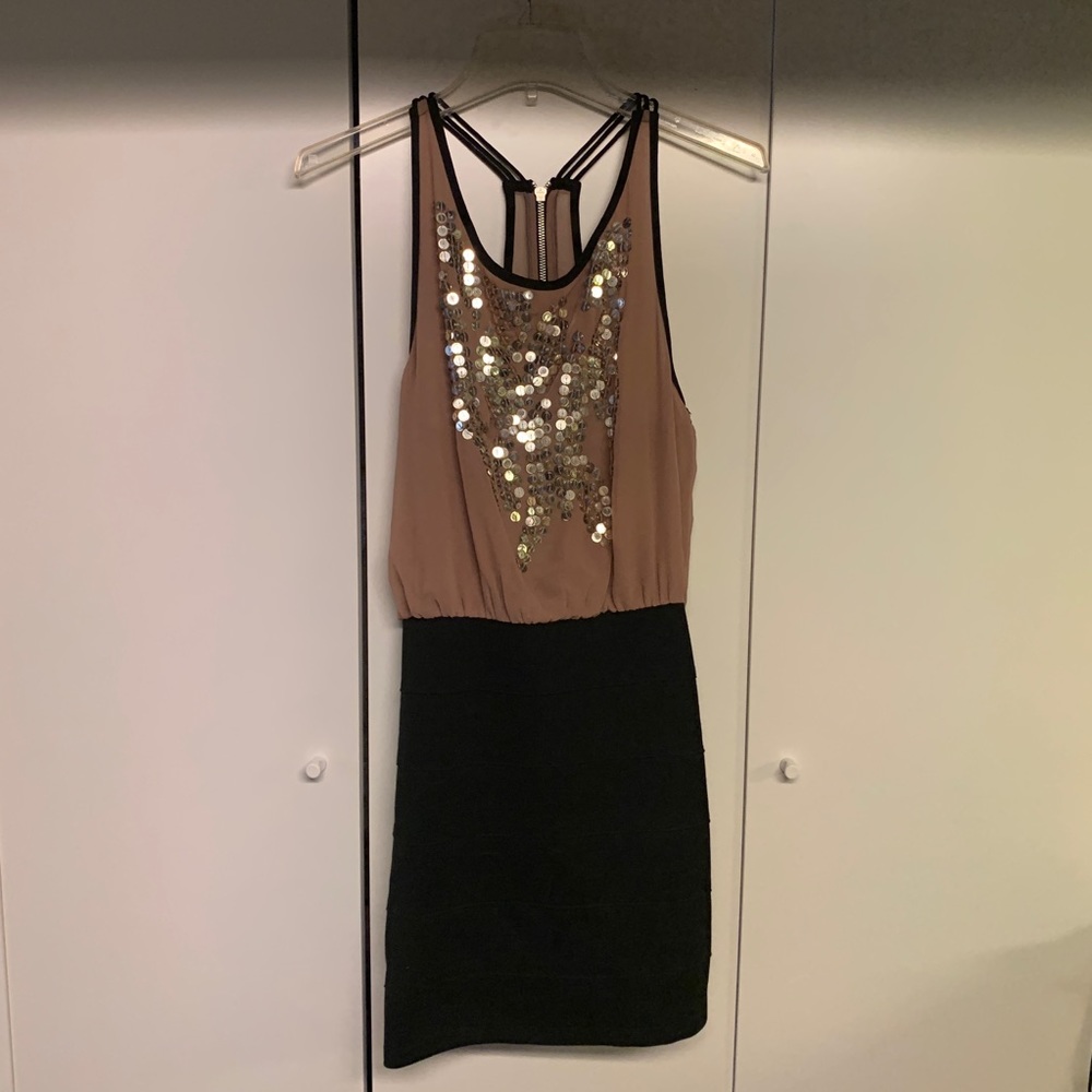 TopShop Bandage Dress w/ Sequinned Blush Blouse